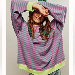 NWT💗💚Free People Striped Crewneck Pink and Green Medium